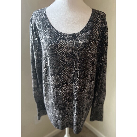 Talbots Sweater Women's XL Gray Python Snake 100% Merino Wool Puff Sleeve Soft - Picture 1 of 8